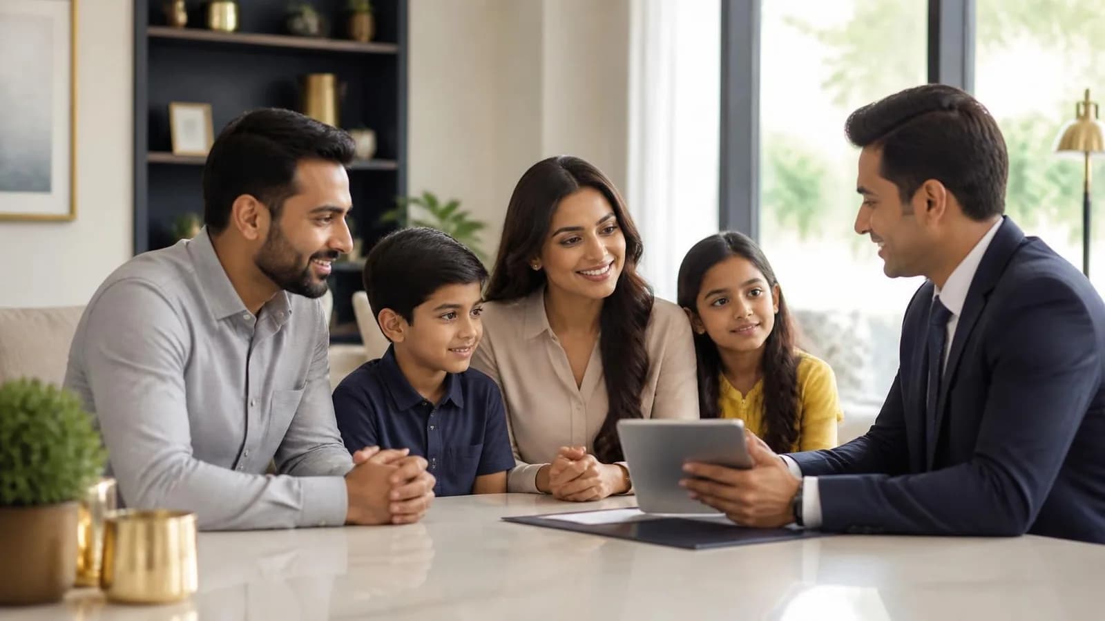 A financial professional going through a plan with a family